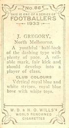 1933 Wills's Victorian Footballers (Small) #86 John Gregory Back